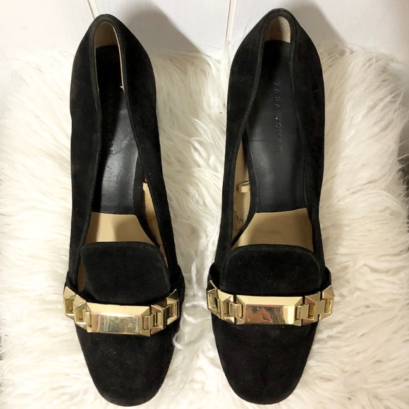 Zara Faux Suede Black Mules with Heels Size 41 - Picture 2 of 7